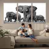 91685-MGV-CV-36X24-Elephant Herd Wall Art – Black and White Safari Canvas Print, African Wildlife Photography Decor for Living Room, Office or