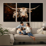 70522-MGV-CV-36X24-Longhorn Bull Wall Art – Striking Canvas Print of Majestic Bull, Premium Animal Decor for Home, Office, Man Cave, or Living Room