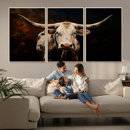 70522-MGV-CV-36X24-Longhorn Bull Wall Art – Striking Canvas Print of Majestic Bull, Premium Animal Decor for Home, Office, Man Cave, or Living Room