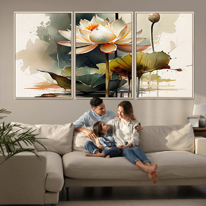 62531-MGV-CV-36X24-Lotus Flower Wall Art – Watercolor Botanical Canvas Print, Tranquil Nature Artwork for Living Room, Bedroom or Meditation Space