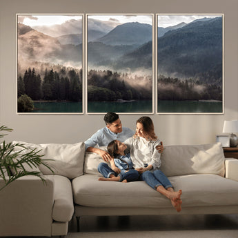 61116-MGV-CV-36X24-Misty Mountain Lake Wall Art – Tranquil Foggy Forest and Lake Canvas Print, Scenic Nature Landscape Decor for Living Room or