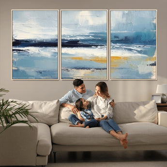 19746-MGV-CV-36X24-Abstract Ocean Wall Art – Modern Coastal Canvas Print with Blue, White and Gold Textures, Contemporary Seascape Painting for