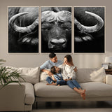 75273-MGV-CV-36X24-Buffalo Wall Art – Black and White African Buffalo Canvas Print, Rustic Wildlife Animal Artwork for Farmhouse, Living Room,