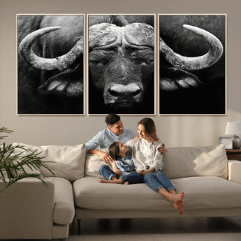 75273-MGV-CV-36X24-Buffalo Wall Art – Black and White African Buffalo Canvas Print, Rustic Wildlife Animal Artwork for Farmhouse, Living Room,