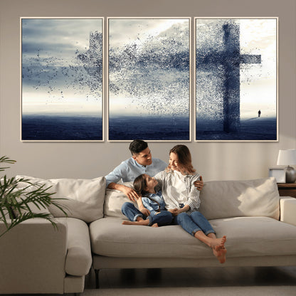 55718-MGV-CV-36X24-Surreal Cross Wall Art – Spiritual Faith Canvas Print, Abstract Christian Artwork with Modern Religious Symbol for Living Room,
