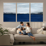 62197-MGV-FC-60X30-3P_Natural-Abstract Ocean Wall Art – Minimalist Blue and White Canvas Print, Modern Coastal Seascape Painting for Bedroom, Living Room or