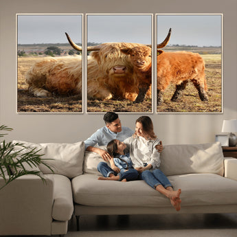53461-MGV-CV-36X24-Highland Cow Family Wall Art – Rustic Farmhouse Animal Canvas Print, Country Decor for Living Room, Bedroom or Office, Calf and