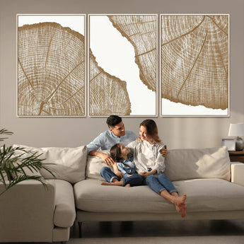 99692-MGV-CV-36X24-Tree Ring Linocut Wall Art Canvas Print, Framed Wood Cut Art Picture Print, Tree Rings Perfect Minimalist Rustic Decor Artwork