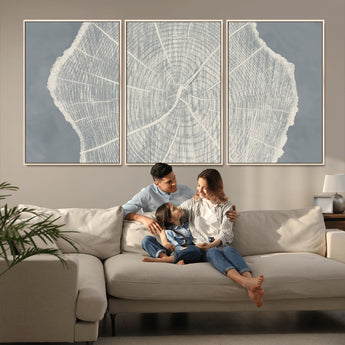 25547-MGV-FC-60X30-3P_Natural-Tree Ring Wall Art Canvas Print, Framed Linocut Tree Ring Art Picture Print, Wood Texture Perfect Minimalist Farmhouse Decor