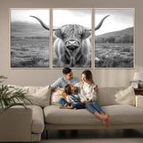 52903-MGV-FC-60X30-3P_Natural-Highland Cow Wall Art – Black and White Canvas Print Rustic Cattle Portrait, Farmhouse Country Decor for Living Room, Office,