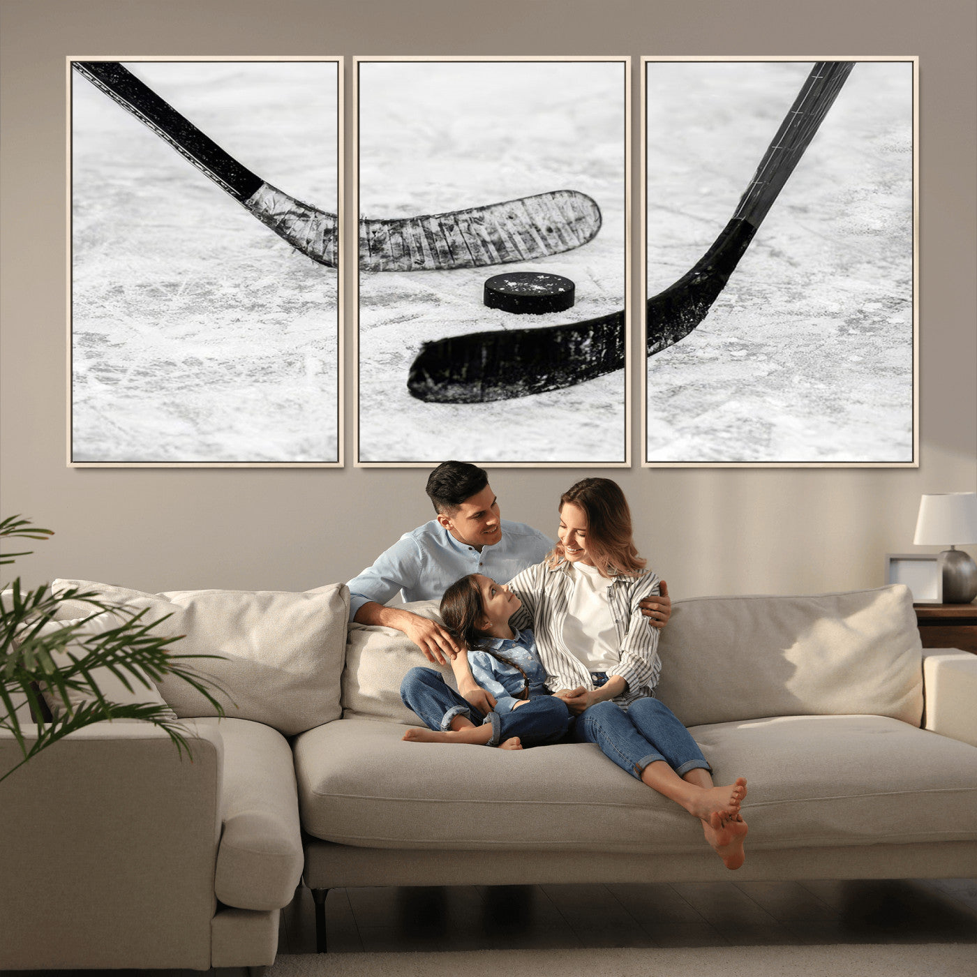 82900-MGV-CV-36X24-Hockey Wall Art – Black and White Canvas Print Ice Rink Sticks Puck Sports Photography, Modern Decor for Game Room, Man Cave,