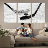 82900-MGV-CV-36X24-Hockey Wall Art – Black and White Canvas Print Ice Rink Sticks Puck Sports Photography, Modern Decor for Game Room, Man Cave,