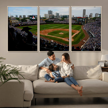 34859-MGV-FC-60X30-3P_Natural-Wrigley Field Wall Art Canvas Print, Framed Chicago Cubs Stadium Art Picture Print, Wrigley Stadium Field Perfect Sport Room Decor