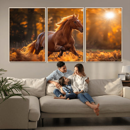 92144-MGV-FC-60X30-3P_Natural-Sunset Horse Wall Art Canvas Print, Framed Horse Barn Art Picture Print, Majestic Horse Perfect Rustic Farmhouse Decor Artwork