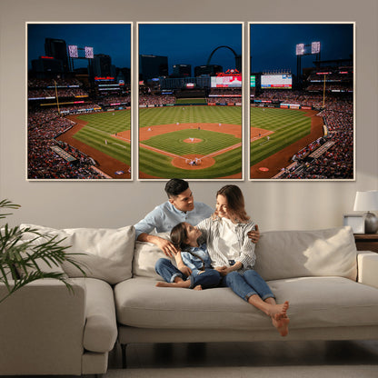 38612-MGV-FC-60X30-3P_Natural-Busch Stadium Wall Art Canvas Print, Framed Missouri Stadium Art Picture Print, Busch Stadium Field Perfect Sports Room Decor