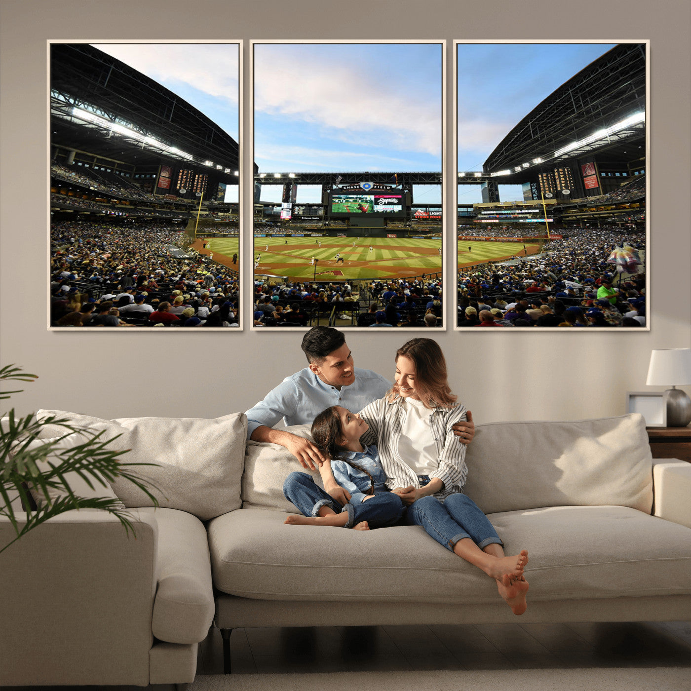 92672-MGV-FC-60X30-3P_Natural-Chase Field Stadium Wall Art Canvas Print, Framed Arizona Stadium Art Picture Print, Chase Stadium Perfect Sports Room Decor