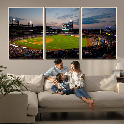 17415-MGV-FC-60X30-3P_Natural-Philadelphia Phillies Stadium Wall Art Canvas Print, Framed Citizens Bank Park Art Picture Print, Phillies Stadium Field Perfect