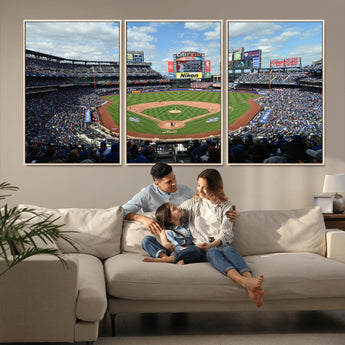 22910-MGV-FC-60X30-3P_Natural-City Field Stadium Wall Art Canvas Print, Framed New York Stadium Art Picture Print, City Field Perfect Sport Room Decor Artwork