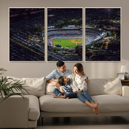 16515-MGV-FC-60X30-3P_Natural-Dodgers Stadium Wall Art Canvas Print, Framed Baseball Stadium Art Picture Print, Dodgers Field Perfect Sport Room Decor Artwork