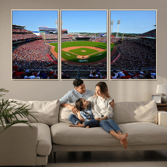 90998-MGV-CV-36X24-Baseball Stadium Wall Art – Canvas Print Day Game Field Packed Crowd Bright Blue Sky Sports Photography, Classic Decor for Game
