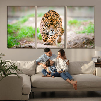 75066-MGV-FC-60X30-3P_Natural-Leopard Wall Art Canvas Print, Framed Wild Animal Art Picture Print, Blue Eye Leopard Perfect Wild Minimal Decor Artwork