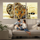45281-MGV-FC-60X30-3P_Natural-Blue Eye Leopard Wall Art Canvas Print, Framed Leopard Painting Art Picture Print, Big Cat Perfect Safari Wildlife Decor Artwork