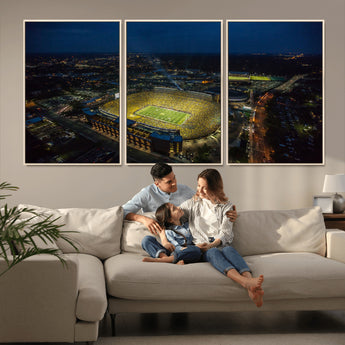 52519-MGV-FC-60X30-3P_Natural-Michigan Football Stadium Wall Art Canvas Print, Framed Michigan Stadium Art Picture Print, Michigan Wolverines Field Perfect