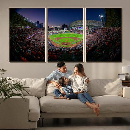 44322-MGV-FC-60X30-3P_Natural-Minute Maid Park Wall Art Canvas Print, Framed Houston Astros Stadium Art Picture Print, Houston Astros Field Perfect Sports Room