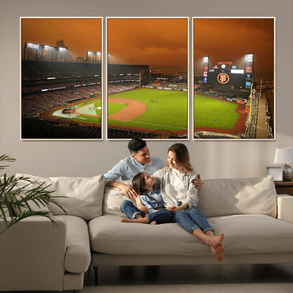 31315-MGV-FC-60X30-3P_Natural-Oracle Park Stadium Wall Art Canvas Print, Framed California Stadium Art Picture Print, Oracle Park Field Perfect Sport Room Decor