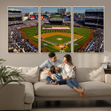 20879-MGV-FC-60X30-3P_Natural-Yankee Stadium Wall Art Canvas Print, Framed New York Stadium Art Picture Print, Yankee Field Perfect Sport Room Decor Artwork