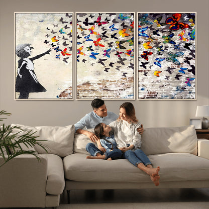 97895-MGV-CV-36X24-Girl with Butterflies Wall Art – Colorful Street Art Style Canvas Print, Modern Graffiti-Inspired Butterfly Artwork for Living