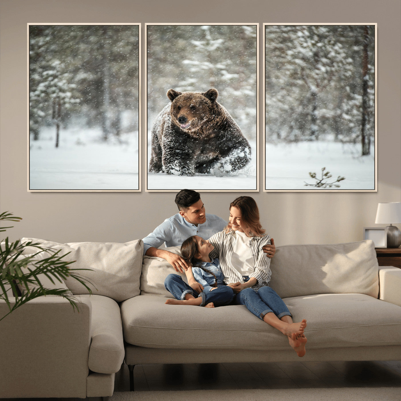 43350-MGV-CV-36X24-Wild Bear in Snow Wall Art – Majestic Wildlife Photography Print, Winter Forest Nature Decor for Cabin, Lodge, Rustic Home,
