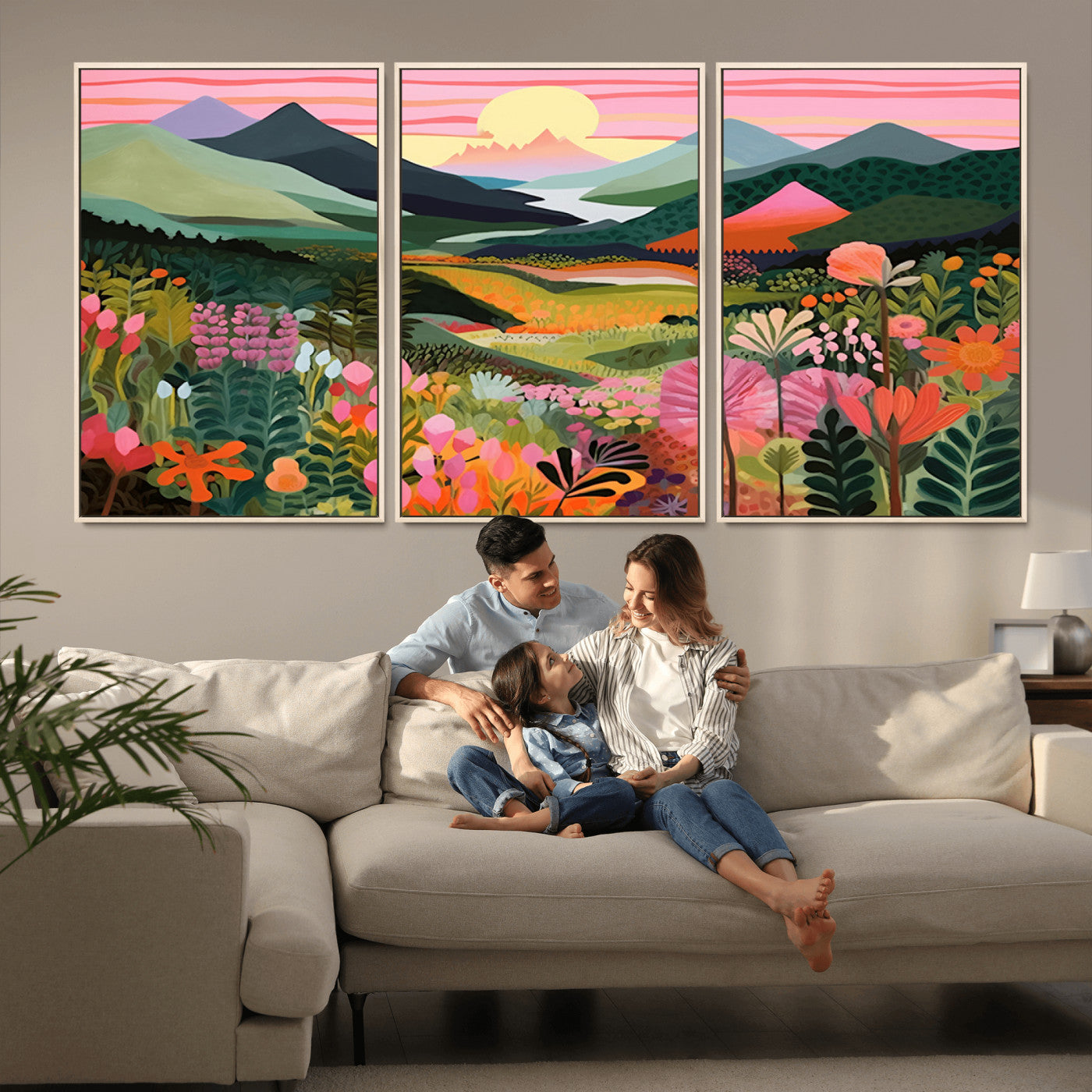 99638-MGV-CV-36X24-Sunset Meadow Wall Art – Panoramic Mountain Landscape with Wildflowers Canvas Print, Vibrant Nature Decor for Living Room, Bedroom