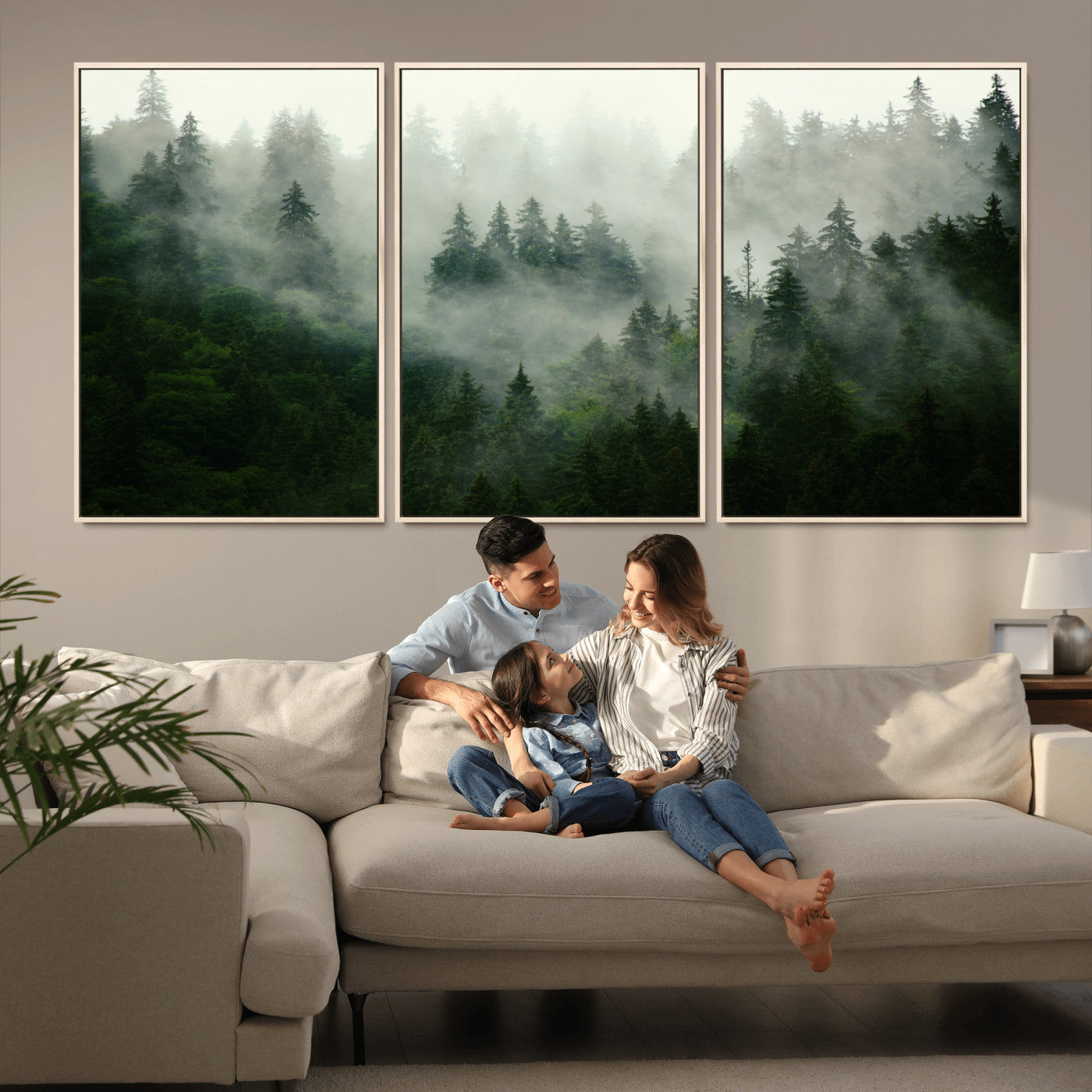 167720496-MGV-CV-36X24-Misty Forest Wall Art – Serene Evergreen Trees Canvas Print, Foggy Mountain Nature Landscape Decor for Bedroom, Living Room or