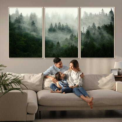 167720496-MGV-CV-36X24-Misty Forest Wall Art – Serene Evergreen Trees Canvas Print, Foggy Mountain Nature Landscape Decor for Bedroom, Living Room or