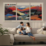 49228-MGV-FC-93X47-3P_Black-Kusama Wall Art – Vibrant Japanese Landscape Canvas Print, Modern Abstract Mountain and River Decor for Living Room, Office or Art