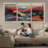 49228-MGV-FC-93X47-3P_Black-Kusama Wall Art – Vibrant Japanese Landscape Canvas Print, Modern Abstract Mountain and River Decor for Living Room, Office or Art