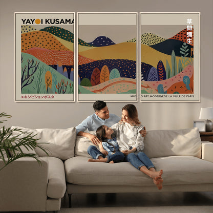 11242-MGV-CV-36X24-Kusama Wall Art – Abstract Colorful Hills Canvas Print, Modern Japanese Inspired Landscape Poster for Living Room, Office or