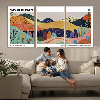 66936-MGV-CV-36X24-Kusama Wall Art – Vibrant Abstract Hills Canvas Print, Japanese Modern Landscape Poster for Living Room, Office, Studio or