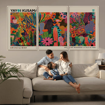40791-MGV-CV-36X24-Kusama Inspired Wall Art – Vibrant Abstract Floral Jungle Canvas Print, Bold Pop Art Botanical Decor for Living Room, Bedroom, or