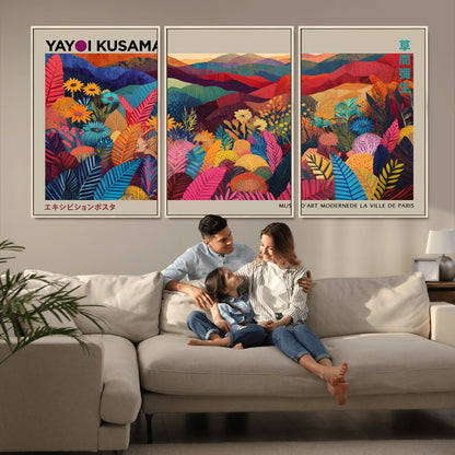 70959-MGV-CV-36X24-Yayoi Kusama Inspired Wall Art – Bold Floral Landscape Canvas Print, Vibrant Modern Abstract Poster for Living Room, Bedroom, or