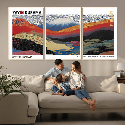 14839-MGV-CV-36X24-Yayoi Kusama Wall Art – Panoramic Mountain & River Canvas Print, Modern Abstract Japanese Landscape Decor for Living Room or
