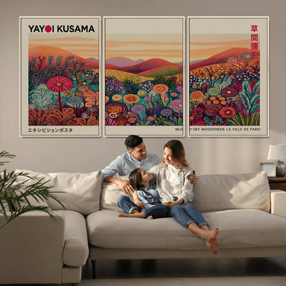 66096-MGV-CV-36X24-Yayoi Kusama Wall Art – Sunset Floral Landscape Canvas Print, Vibrant Flower Garden Panorama for Living Room, Bedroom or Office