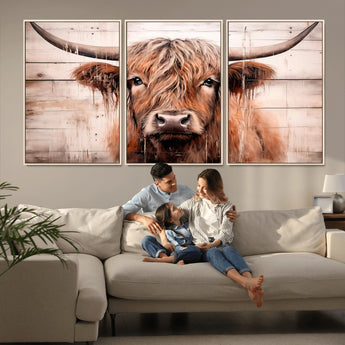 93730-MGV-CV-36X24-Scottish Cow Wall Art Canvas Print, Framed Longhorn Cow Art Picture Print, Highland Cattle Perfect Rustic Farmhouse Decor Artwork