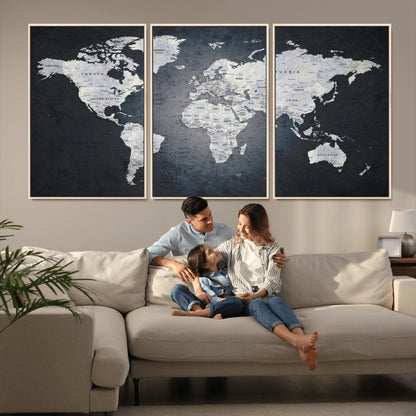 19124-MGV-CV-36X24-Modern World Map Wall Art – Black and White Canvas Print, Minimalist Global Map Decor for Office, Study, Bedroom or Living Room