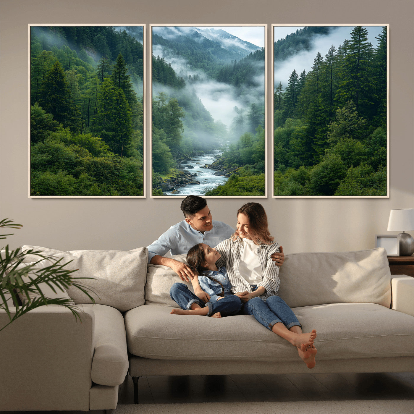 69453-MGV-CV-36X24-Mountain Forest Wall Art – Misty River and Evergreen Landscape Canvas Print, Nature Photography Poster for Living Room, Bedroom,