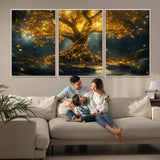 92739-MGV-CV-36X24-Glowing Tree Wall Art – Enchanted Golden Forest Canvas Print, Mystical Illuminated Nature Painting Poster for Living Room,