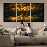 59580-MGV-CV-36X24-Glowing Tree Wall Art – Golden Fantasy Nature Canvas Print, Mystical Illuminated Tree Painting Poster for Living Room, Bedroom,