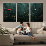 26218-MGV-FC-60X30-3P_Natural-Wildflower Wall Art – Dark Botanical Floral Canvas Print, Modern Nature Painting Poster with Daisy Poppy Yellow Flowers for Living