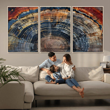 63519-MGV-FC-60X30-3P_Natural-Tree Ring Wall Art – Rustic Nature Wood Grain Canvas Print, Abstract Natural Texture Artwork Poster for Living Room, Bedroom,